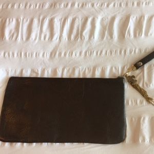 Moss Mills Brown Leather Clutch with Charm